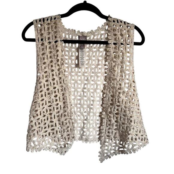 Chico's Jackets & Blazers - Chicos Crochet Knit Lace Vest Boho Cream and Gold  Size 1